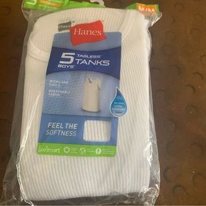 Hanes Boys 5 Pack Tank Top Shirts Size M (10-12) White NEW